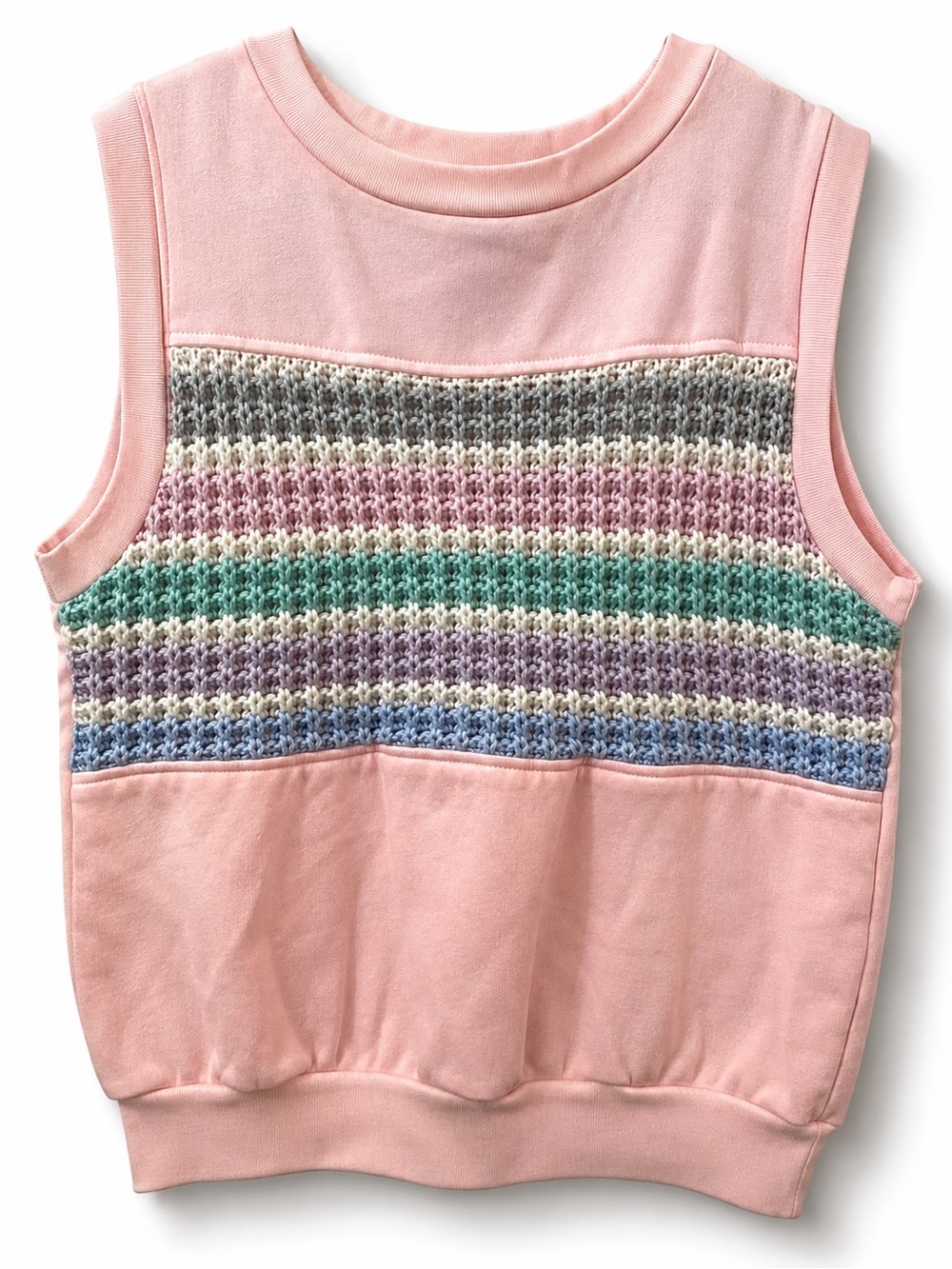 Vintage S.J.W. 1980s colorblock Sweatshirt Sweater Vest Crochet Stripes Pastel L